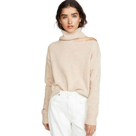 Women's PAIGE Beige Cutout Turtleneck Wool Blend Sweater S - Picture 2 of 13